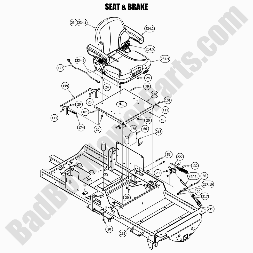 2612 - Bad Boy Mower Parts Lookup > 2021 > Renegade - Diesel > Seat & Brake